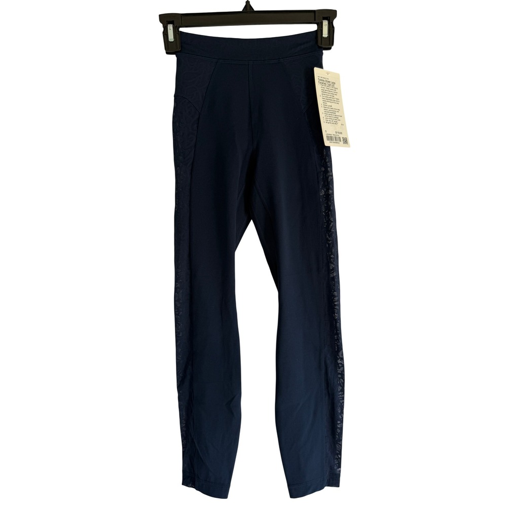 Lululemon Paisley Sheer Lace Panelled Tight 25 True Navy Nulu Leggings Size 0
